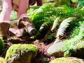 Kinky katey in the woods dress up panties down