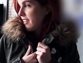 Spanish redhead amateur in public flashing titties