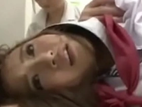 Asian girl can't contain her ejaculation in the office