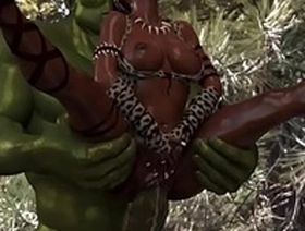 3d savannah queen suffering to fuck with big ogre which has a big cock head