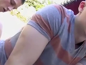Twinks practice ass plowing after sucking each other outside