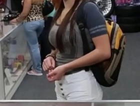 Broke college babe fucked in pawnshop